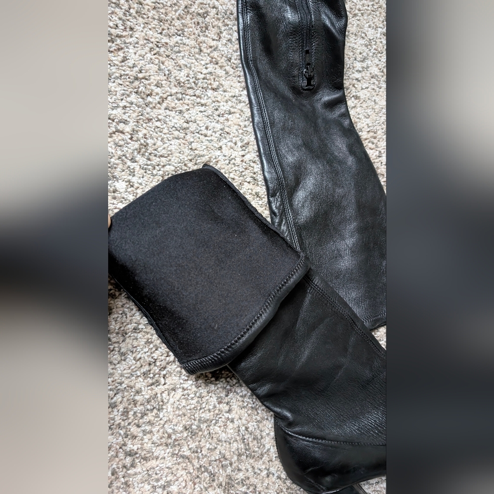 EUC Chloe Women's Knee Length Black Leather Boot 4" Heel， Sz 7.5 - Picture 14 of 15